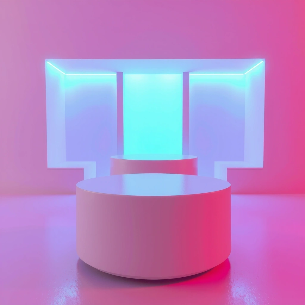 Neon Nights visual showcase showing a dark futuristic game environment with vibrant neon lighting